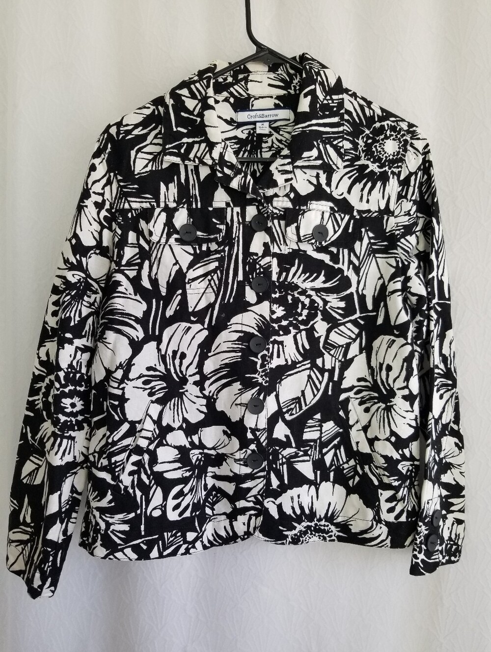 Croft & Barrow Womens Floral Pattern Linen Blend Light Shirt Jacket M